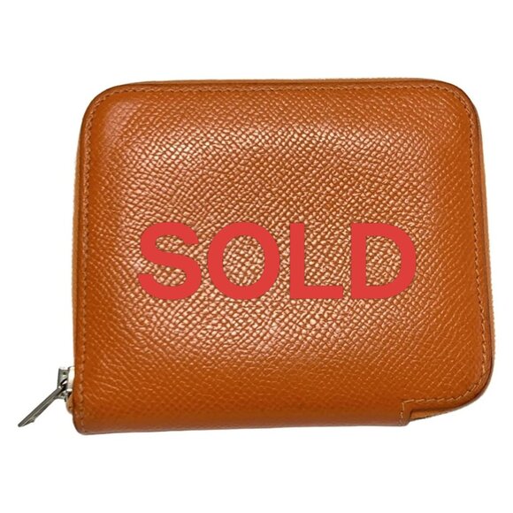 HERMES Azap Compact Silkin - Orange Veau Epsom Square R Coin Case 522-051525 - Picture 1 of 5